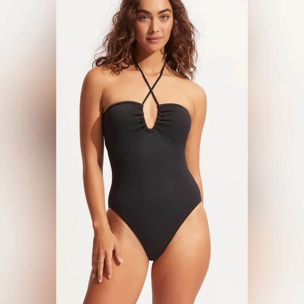 Seafolly Australia Sea Dive Bandeau One Piece Black - Large / 10 NWT